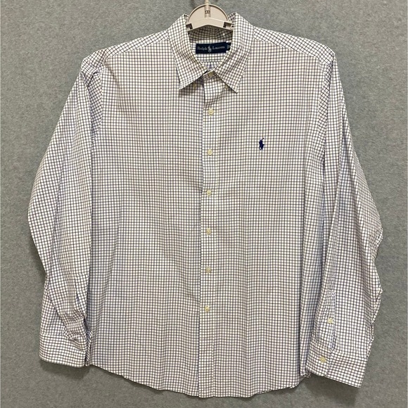 Ralph Lauren Other - Ralph Lauren Men's XXL White Blue Check Long Sleeve 100% Cotton Button Up Shirt